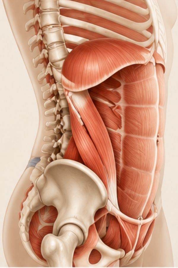 Educational illustration of the rib cage, diaphragm, and core region