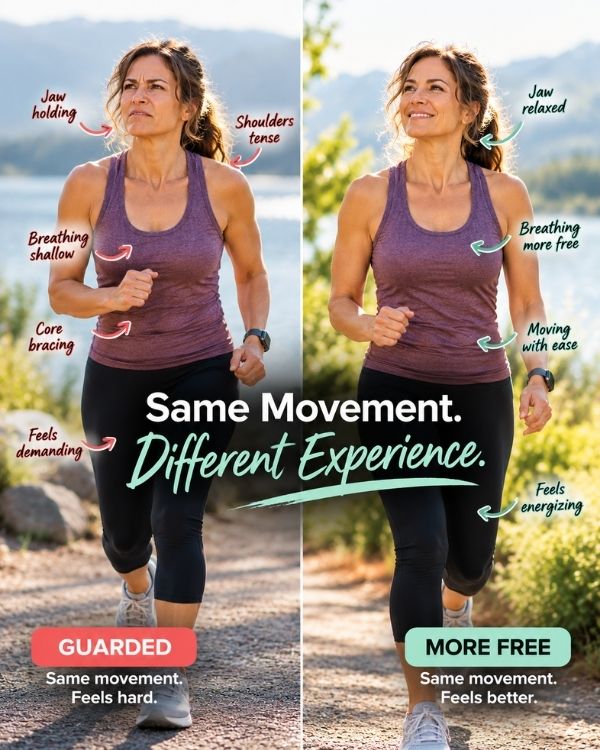 The same movement performed with a guarded, tense strategy versus a freer, more comfortable experience