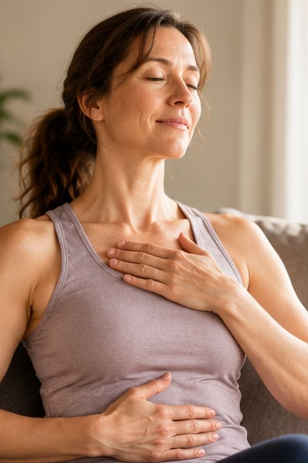 Woman gently noticing her breathing
